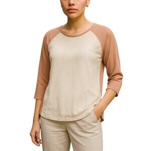 Wonderland Lace Front Raglan Baseball Tee White Pink NWT Size Small